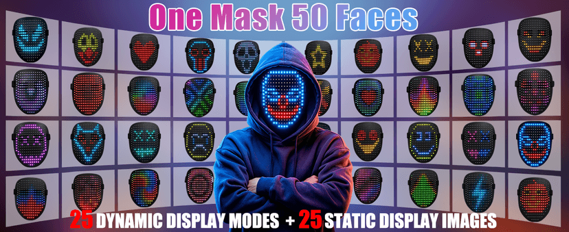 Gift for Halloween Costume Mask Birthday Christmas Cosplay, Rechargeable, 50 Glowing Patterns, Cool Toys For Kids Adults JDBMAOYE LED Light Up Mask with Gesture Sensing,Perfect Gifts for Teen Boys B0D9LZXPZ1