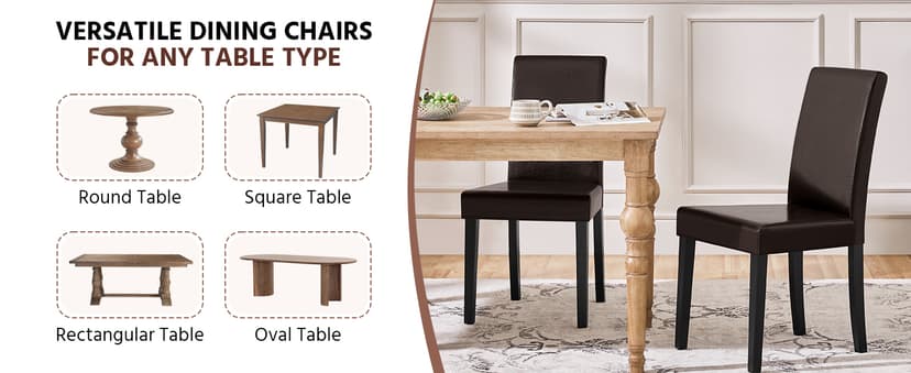 Yaheetech Dining Chairs Set of 4 PU Leather Dining Room Chairs with Waterproof Surface and Wood Legs for Kitchen Restaurant and Living Room, Dark Brown