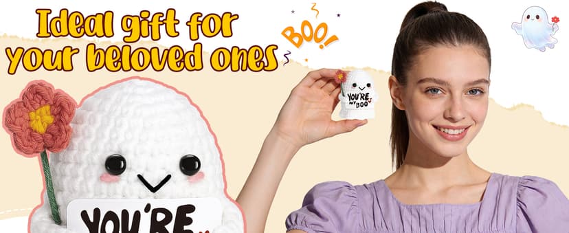 You're My Boo Buddy Cute Halloween Spooky Gifts - Funny & Romantic Handmade Crochet Ghost Plush Decor for for Girlfriend, Boyfriend, Couples, Her, Him, Friends, Valentine,Christmas Stocking Stuffer