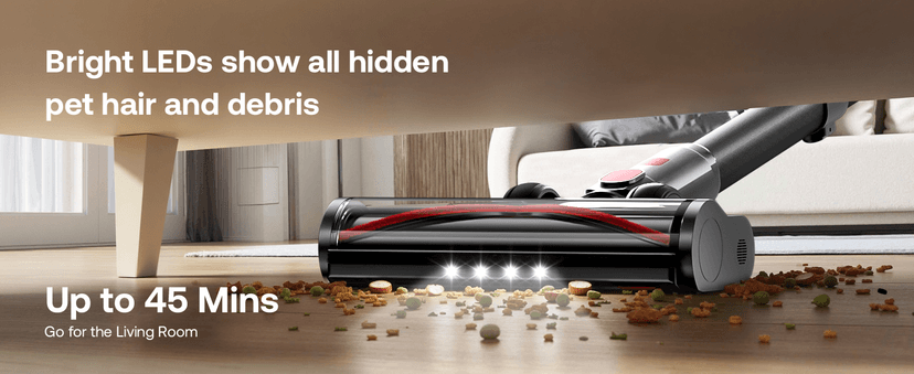 Cordless Vacuum Cleaner, Self-Standing 40Kpa 45Mins Vacuum Cleaners for Home, 8-in-1 Lightweight Stick Vacuum with Anti-tangle Wireless Vacuum for Carpet, Tile, Pet Hair, Hardwood Floors, Black