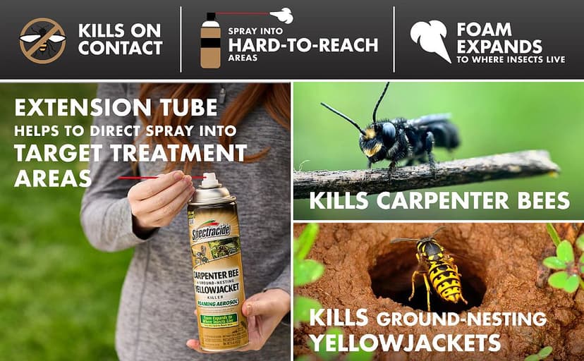 Spectracide Carpenter Bee And Ground-Nesting Yellowjacket Killer Foaming Aerosol 16 Ounces, Expands To Where Insects Live, Yellow