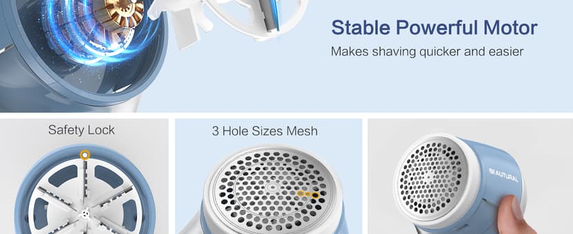 BEAUTURAL Fabric Shaver, Rechargeable Lint Remover for Clothes, Electric Lint Shaver with 6-Leaf Blades, Sweater Shavers to Fuzz, Lint Balls, Pillings, Bobbles for Clothes and Furniture