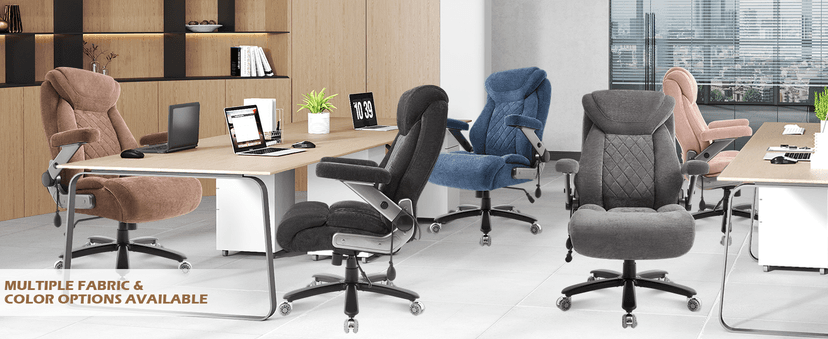 Fabric 700lbs Big and Tall Office Chair, Ergonomic Heavy Duty Executive Cloth Office Chair with 5D Flip Arms & Adjustable Lumbar Support & Dual Rubber Wheel, Large Thick Padded Extra Wide Seat, Black