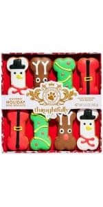 Crunchy Dog Biscuits, Gourmet Dog Treats, Christmas Gift Set, Pet Stocking Stuffer, Dog Lovers & Holiday Traditions Christmas Holiday Dog Treat Gift Set, Decorated Bone-Shaped Treats Set of 8 B0899745VC