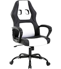 Gaming Chair Office Chair High-Back Ergonomic Video Game Chairs for Kids Teen Adult Height Adjustable Reclining Computer Chair with Lumbar Support Armrest Headrest Game Chair - White