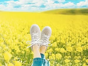 Obtaom Women's White Play Fashion Sneakers Cute Lace up Canvas Shoes Low Top Washed Canvas Flat for Lady