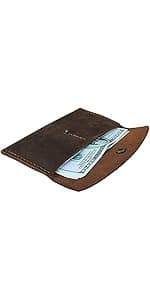 Handmade Handmade Genuine Leather Card Holder with Snap Closure - Ultra Slim Minimalist Wallet, Hand-Stitched Compact Front Pocket Card Case for Men & Women (Dark Coffee)