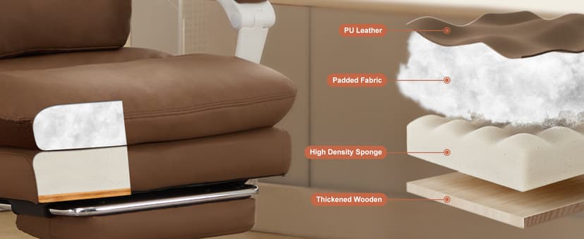 Ergonomic Office Chair for Big and Tall with Lumbar Support,Brown PU Leather High Back Executive Chair with Sedentary Vibration Reminder,Foot Rest,Reclining Function for Long Hours of Home Office
