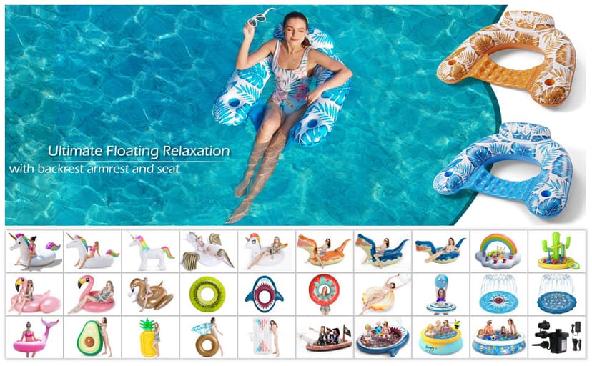 Jasonwell Inflatable Pool Float Chair - 2 Pack Pool Floaties Chair Floats Loungers for Swimming Pools Floating Lounger with Cup Holders Toy Party Floaties for Adults L