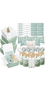 54 Pcs Bridesmaid Proposal Gifts, Maid of Honor Gift Include Wedding Gift Box Makeup Bag Invited Card Glass Cup Lip Balm Scrunchie Bracelet for Bridal Shower Bachelorette Party(Green)
