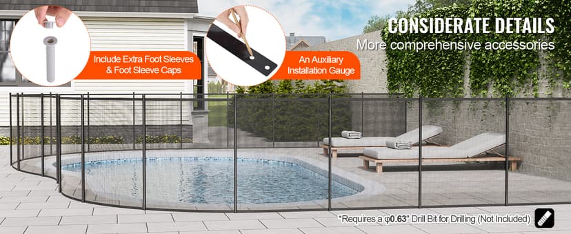 VEVOR Pool Fence, 4 x 108 FT Pool Fences for Inground Pools, Removable Safety Pool Fencing, Easy DIY Installation Swimming Pool Fence, 340gms Teslin PVC Pool Fence Mesh Protects Kids and Pets