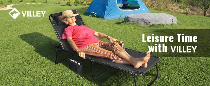 VILLEY Oversized Chaise Lounge Chair with Face Hole, Adjustable Reclining Beach Chair, Portable Tanning Chair, Outdoor Folding Sunbathing Chair for Patio Lawn Beach Pool