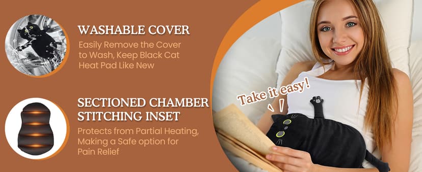 Microwave Heating Pad for Pain Relief, 17" x 9" Microwavable Heating Pads for Cramps, Back Pain, Neck Shoulder, Muscles, Knee, Joints, Natural Heat Pack Moist Heat, Black Cat