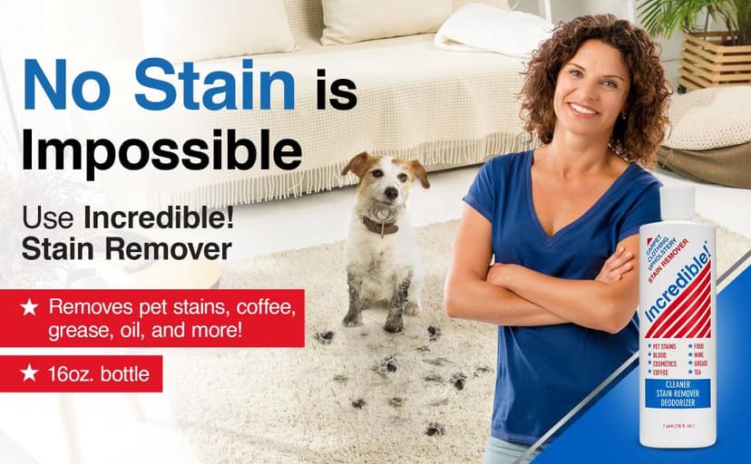 INCREDIBLE! Stain Remover - Instant Spot Remover For New and Old Stains - Blood, Red Wine, Coffee, Urine, Cosmetics, Pet Stains and Odor Eliminator - Carpets, Mattress, Laundry, 16.oz (2 Pack)