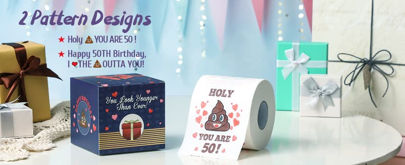 50th Birthday Gifts for Women, Men, Her, Him - Happy Prank Toilet Paper - 50th Birthday Decorations, Party Supplies Favors - 50 Years Old Funny Gag Gift Ideas, Novelty Bday Present for Friends, Family