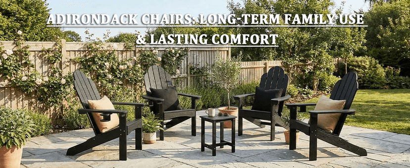 LUE BONA HDPS Adirondack Chairs Set of 4, Long-Lasting All-Season Outdoor Patio Chairs, Hidden Cup Holder, 350 LBS, Black