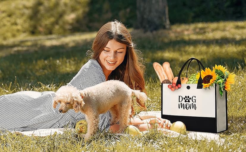 Craftique Dog Mom Tote Bag Gifts for Women, Dog Mom Birthday Gifts for Dogs Lovers, Practical Tote Bag for Shopping Travel Picnic, 17” x 6.7” x 12.5”