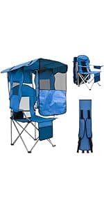 BDL 3 Person Camping Chair with Canopy Shade, Oversized Heavy Duty Camping Chair with Cup Holders & Ice Bag Portable Family Folding Chair for Outdoor, Lawn & Sports,White