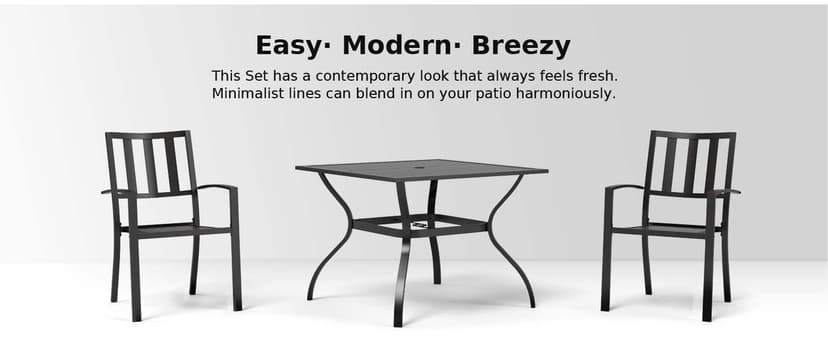 MFSTUDIO Outdoor Dining Set for 4, Patio Table and Chairs Set with Umbrella Hole, Metal Patio Furniture Set for Patio, Deck, Yard, Porch