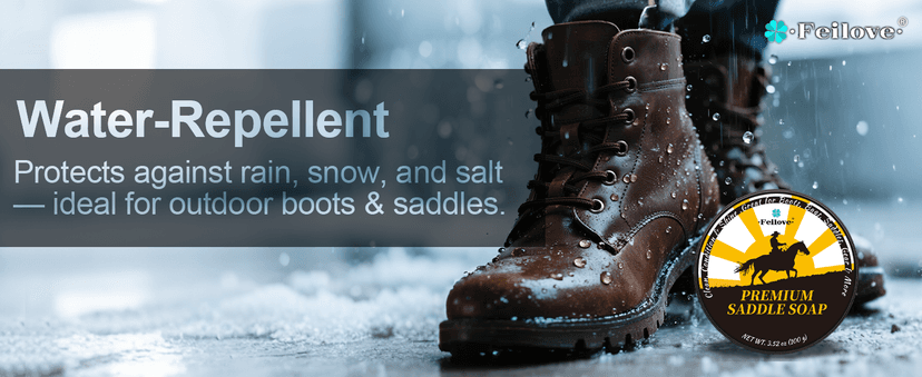 Feilove Saddle Soap for Leather – All-Natural 3-in-1 Leather Cleaner & Conditioner Kit with Horsehair Brush & Cloth – For Boots, Bags, Saddles, Car Interiors, Shoes 3.52oz