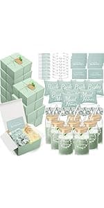 54 Pcs Bridesmaid Proposal Gifts, Maid of Honor Gift Include Wedding Gift Box Makeup Bag Invited Card Glass Cup Lip Balm Scrunchie Bracelet for Bridal Shower Bachelorette Party(Green)