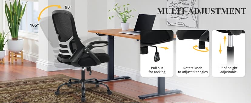 HYLONE Big and Tall 400lbs Heavy Duty Office Chair, 5" Thickened Seat Ergonomic Desk Chair with Adjustable Armrests, Home Office Computer Chairs for Long Hours Mesh Executive Chair(Black)