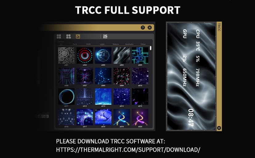 Thermalright Trofeo Vision LCD White Edition Case Sub-Display Features a 6.86-inch Full-Color LCD Screen (1280x480 Resolution) with Magnetic Panel Design. Supports DIY Dynamic/Static Images (White).