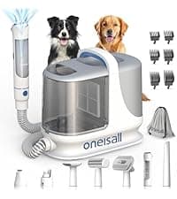 oneisall Dog Grooming Vacuum, Pet Grooming Vacuum with Clipper Nail Grinder, 1.5L Dust Cup Dog deshedding Brush with 7 Tools for Shedding Pet Hair, Home Cleaning(Blue)