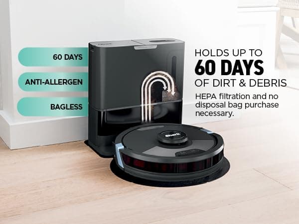 Shark Matrix Plus 2in1 Robot Vacuum & Mop with Sonic Mopping, Matrix Clean, Home Mapping, HEPA Bagless Self Empty Base, CleanEdge, for Pet Hair, Wifi, Black/Silver (RV2610WA)