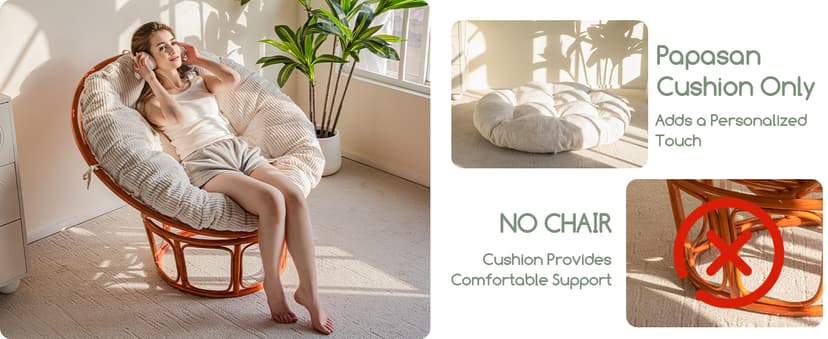 HIGOGOGO Papasan Chair Cushion with Corduroy Cover (Without Chair), 48 x 48 Inch Supportive Cushion, Overstuffed Chair Cushion,Beige