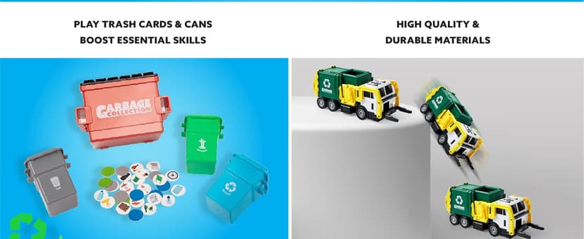 JOYIN Large Friction Powered Garbage Truck Toy Set, Includes 1 Dumpster, 3 Trash Bins, and 30 Learning Cards for Kids, Boy Toys Birthday Gift, Green B095XJDJ8V