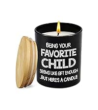 TEEZWONDER Birthday Gifts for Mom - Favorite Child Scented Candle Vanilla Lavender 10 oz - Christmas Funny Gifts for Mom Dad from Daughter Son, Grandma Grandpa Gift Ideas, Candle for Parents