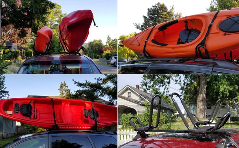 Kayak Roof Rack for 2 Kayaks Carrier, Kayak J Bar Hooks Roof Mount Racks for Universal Cars, SUV, Truck, Set of 4 Racks