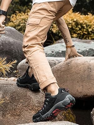 SHULOOK Men's Waterproof Hiking Shoes Lightweight Anti Slip Outdoor Ankle Boots Breathable Hike Trekking Trails Shoe