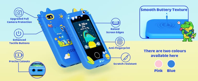 KOKODI Kids Smart Phone Toys, Birthday Gifts Idea Dinosaur Toys for 3 4 5 6 7 8 Year Old Boys, Touchscreen HD Digital Dual Video Camera, Preschool Learning Toy for Kids 3-5 Travel Trip Activity (Blue)