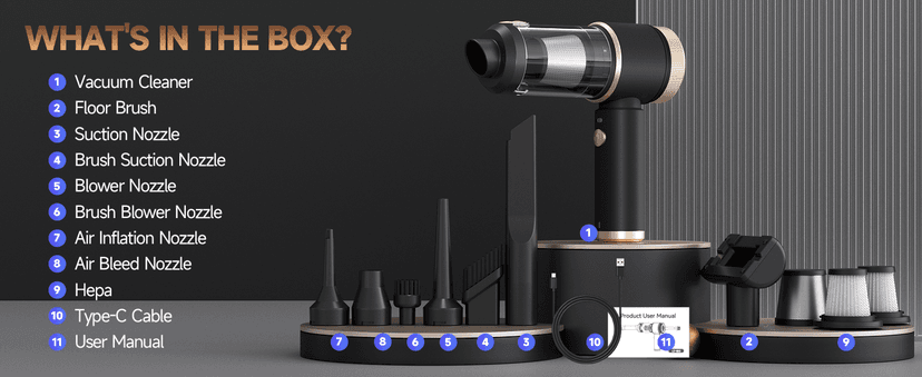 7 in 1 Car Vacuum Portable Cordless ,16000PA Strong Suction Handheld Car Cleaner With Dual HEPA Filters,LED Light,Type-C Charging Mini Vacuum, One-Click Empty Compact For Home Cleaning and Office