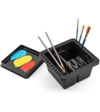 18 mixing wells, 16 slots fitting 0.24-0.63 in diameters, 3 washing compartments, removable tray lid MyLifeUNIT Paint Brush Cleaner, Paint Brush Holder with Palette, Grey B01H5JIU14