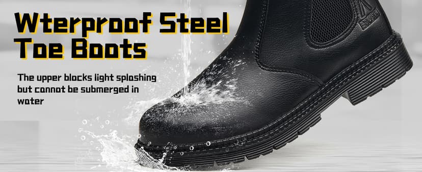 ZBVB Unisex-Adults Steel Toe Chelsea Boots, Men's Industrial Construction Shoes, Waterproof, Lightweight, Comfortable, Non-slip Safety Boots