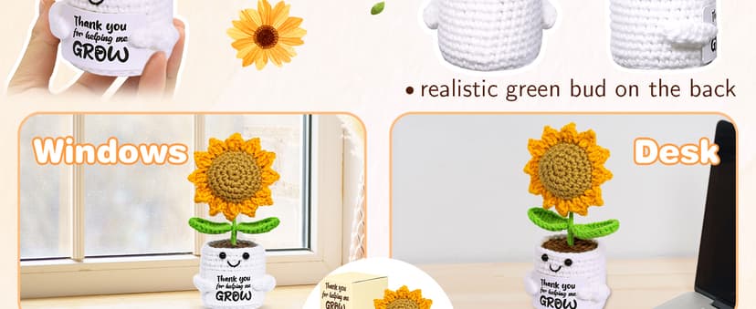 U-Goforst Teacher Appreciation Gifts, Emotional Cheer Thank You Gifts for Women Boss Coworkers Friends, Support Positive Handmade Crochet Sunflower Pot for Birthday Christmas Last Day of School