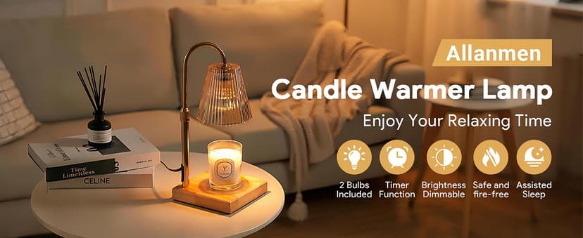 Candle Warmer Lamp with Timer, Dimmable Candle Warmer for Home Decor, Birthday Gifts for Women, Adjustable Height Wax Melts Warmer with 2 Bulbs