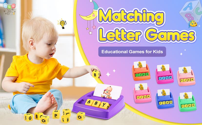 Learning Games for Kids Ages 3-8, Matching Letter Game for Kids Toys Ages 3-8 Educational Toys for 3-8 Year Olds Boys Girls Birthday Party Gifts for 3-8 Year Olds Boys Girls Blue