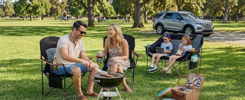 FAIR WIND Oversized Fully Padded Camping Chair, Heavy Duty Quad Fold Chair Arm Chair Support 350 LBS with Cup Holder, Collapsible Lumbar Back Chair Portable for Outdoor, Black