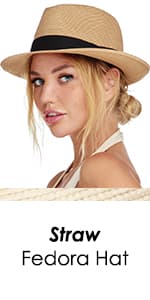 FURTALK Womens Mens Wide Brim Straw Panama Hat Fedora Summer Beach Sun Hats UPF Straw Hat for Women