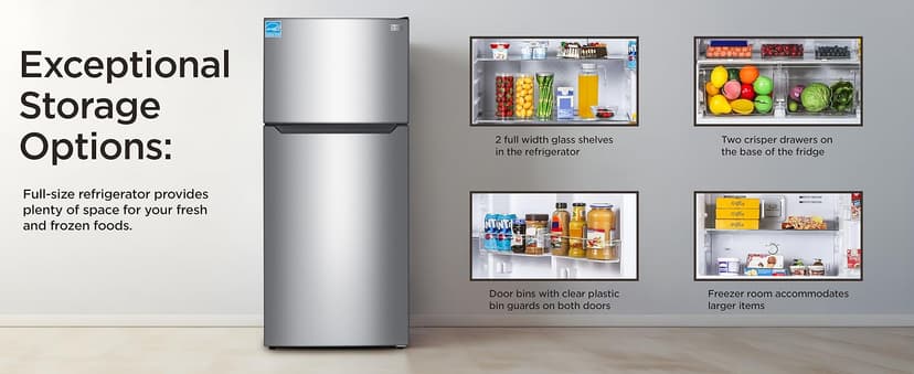 BLACK+DECKER 18.1 Cu. Ft. Top Mount Refrigerator with Ice Maker, 2-Door Refrigerator with Top Freezer, Freezer with Icemaker and Adjustable Temperature Control, ENERGY STAR, BR1810HIMS, Stainless Look