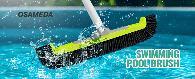 18" Pool Brush Head for Cleaning Swimming Pool Walls, Curved Ends High-Efficiency Scrub Brush for Tile, Fiberglass, Flooring and Vinyl Pools, Fits Φ1.25” Poles (Green & Black)