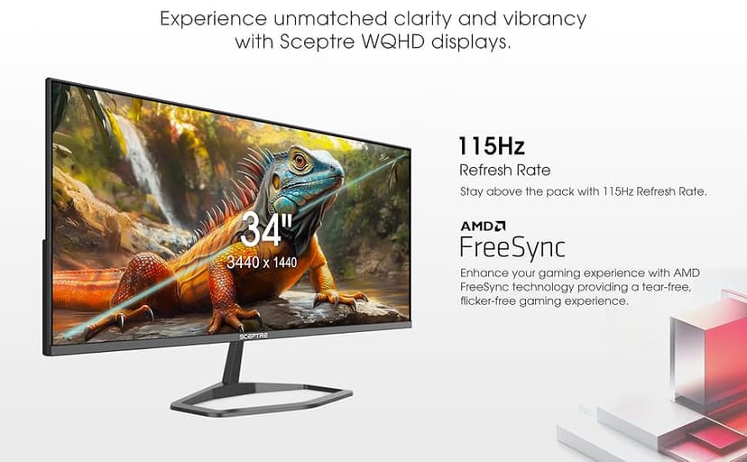 New! Sceptre 34-inch Prime Monitor 3440 x 1440 up to 115Hz 103% sRGB DisplayPort HDMI Build-in Speakers, Machine Black 2026 (E345W Series)