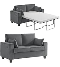 Brelice 80'' Leather Couch, Futon Sofa Bed, Faux Leather Couch with Adjustable Backrest, 2 Cup Holders & Side Pockets, Mid Century Modern Sofa for Living Room, Bedroom, Brown