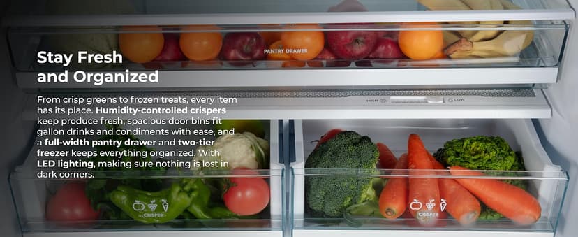 Kenmore 36" French Door Refrigerator with Freezer - Accela Chill, Adjustable Shelving, Humidity Controlled Crispers, ENERGY STAR Certified, 20.3 cu. ft. Capacity, Fingerprint Resistant Stainless Steel