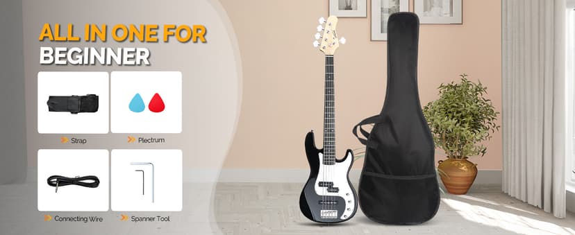 Glarry 5 String Electric Bass Guitar, Full Size Right Handed Rosewood Fretboard Bass Kit with Strap, Cable and Pick (GJazz - Dark Blue)