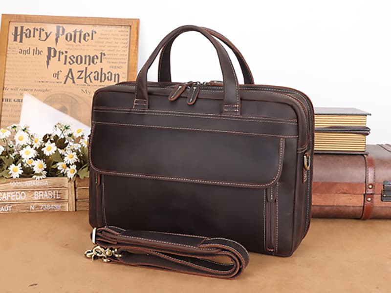 Masa Kawa Leather Briefcase for Men 15.6", 17" Laptop Computer Case Business Travel Work Messenger Cross Body Shoulder Bag